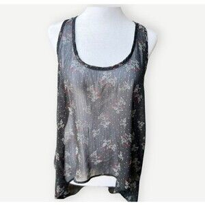 Lily White Retro Sheer Love Bird High Low Racerback Sleeveless Tunic. Medium.